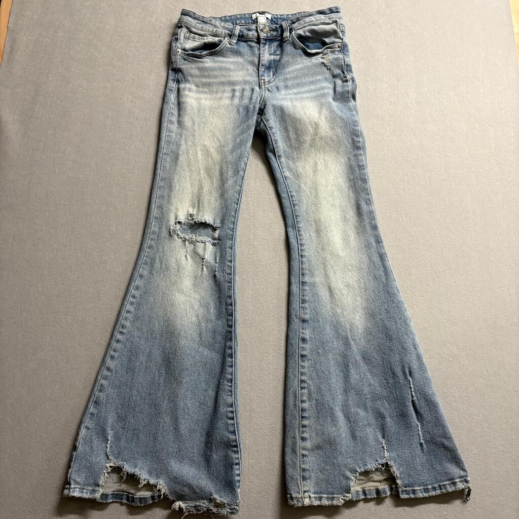 Forever 21 Distressed Flare Jeans Womens Size 28 Blue Denim Destroyed Hem