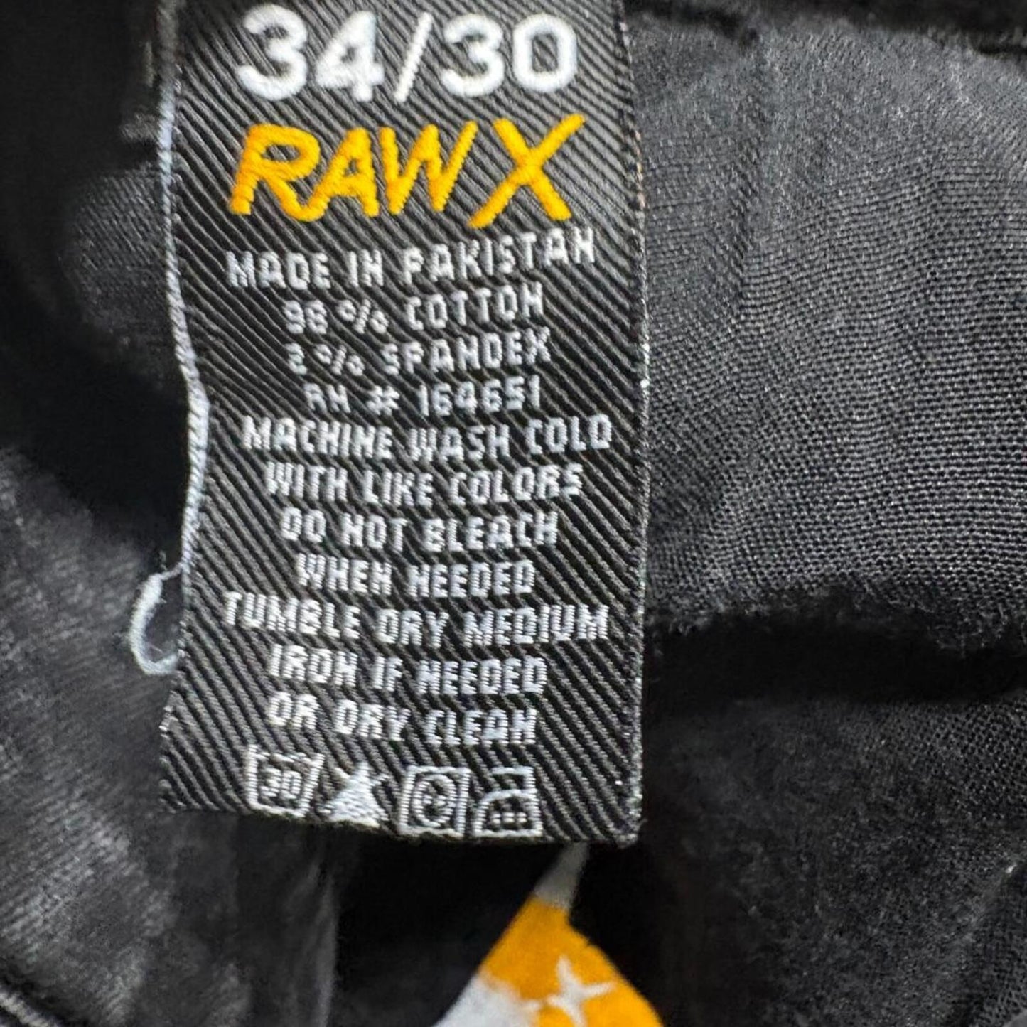 Raw X Moto Jeans Mens 34x30 Black Denim Biker Ribbed Panel Stretch Slim Fit