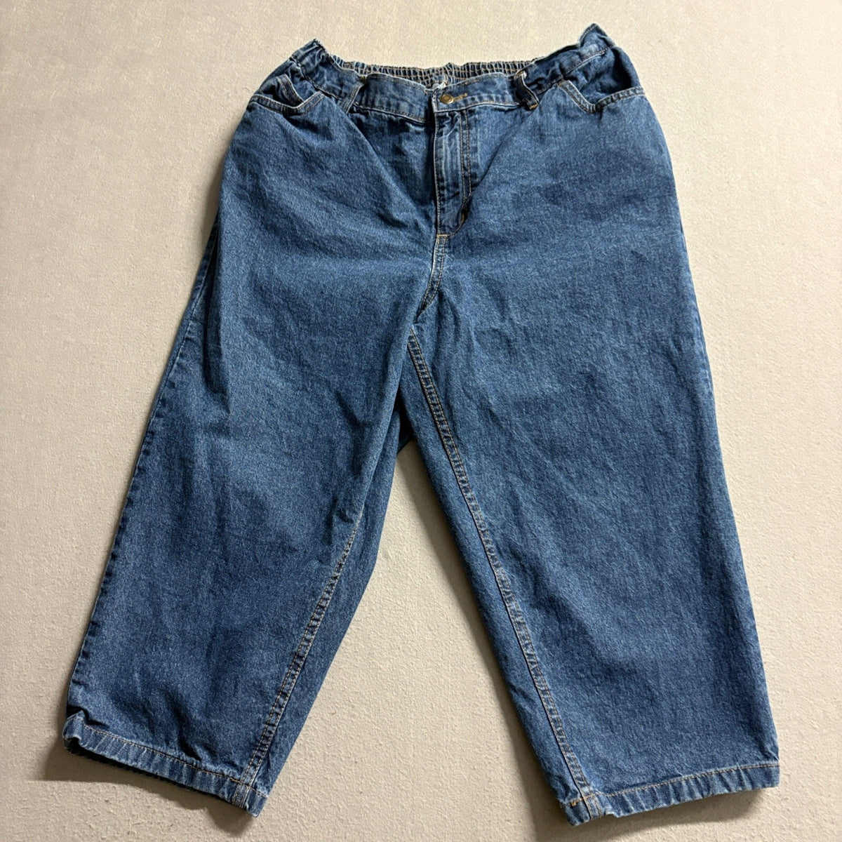 Woman Within Crop Jeans Womens Plus 16W Blue Denim Elastic Waist Capris