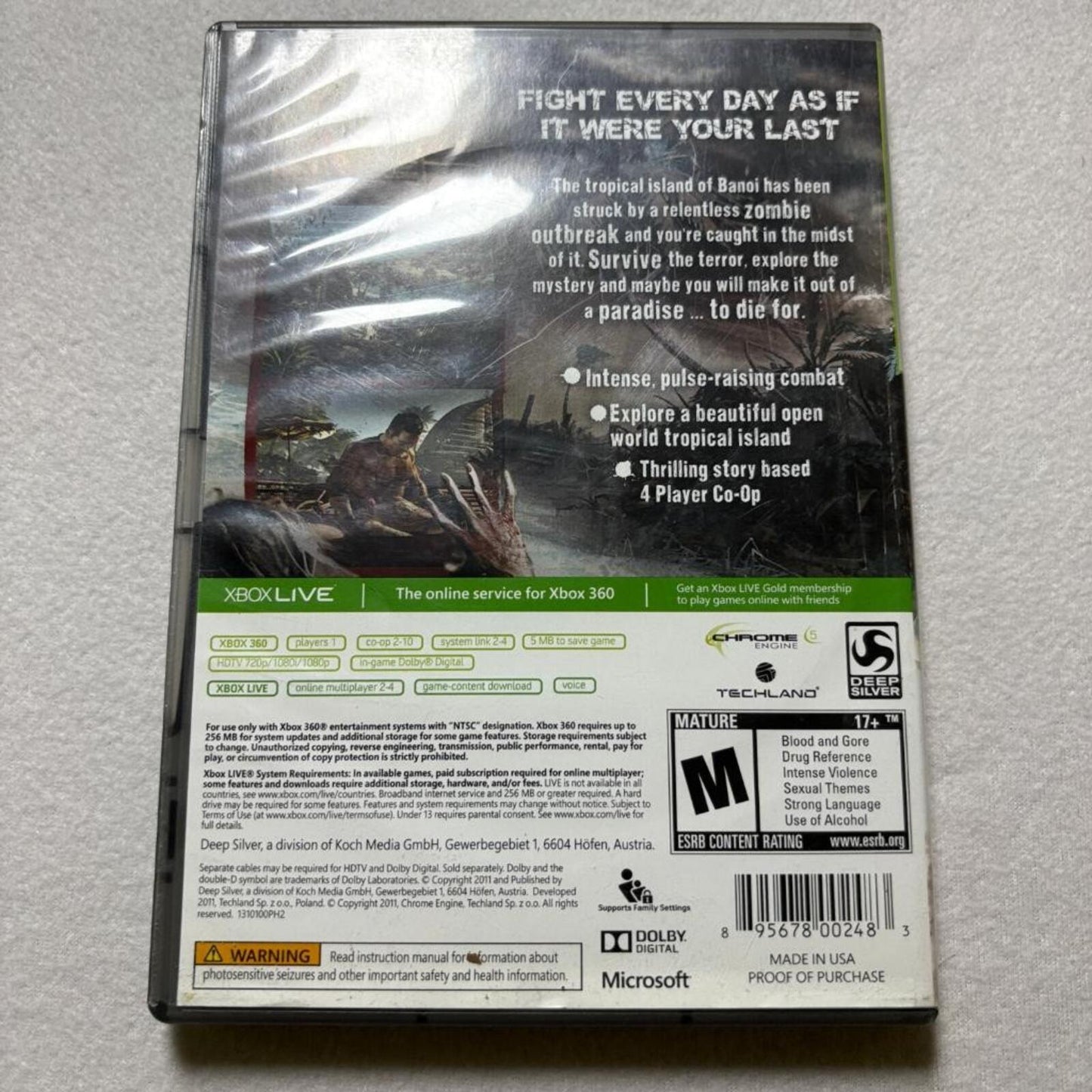 Dead Island Xbox 360 Platinum Hits Complete CIB Tested