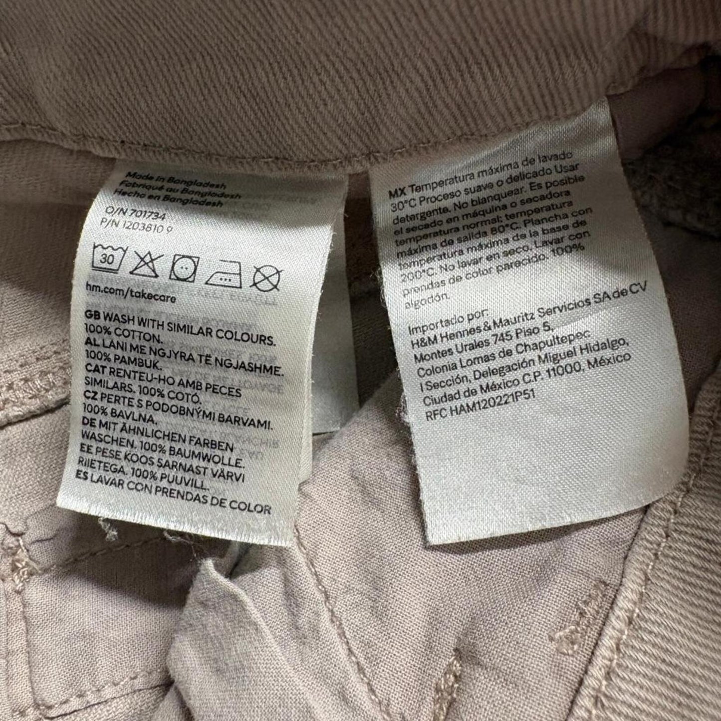 H&M Divided Cargo Pants Womens US 0 Beige Cotton Wide Leg Utility Pockets
