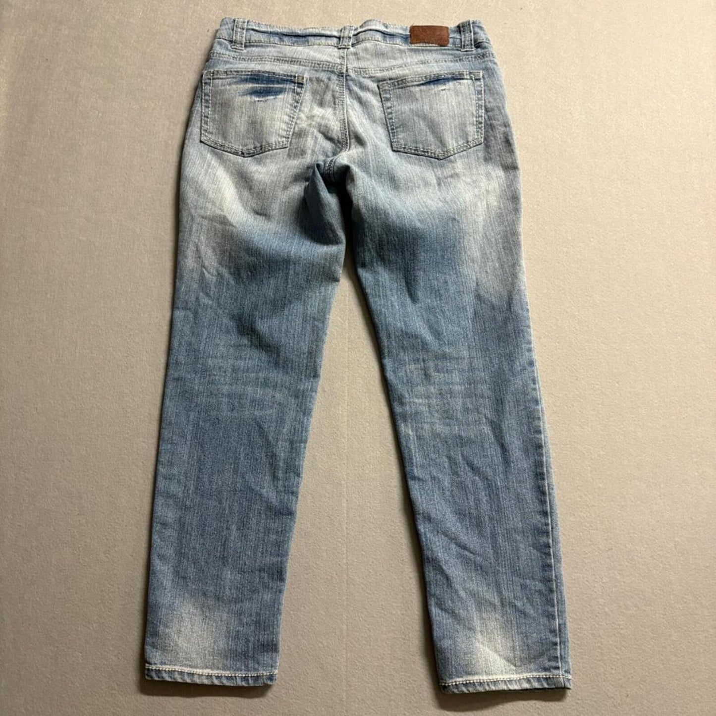 Paris Blues Jeans Womens 13 Blue Denim Low Rise Straight Leg Stretch Floral Trim