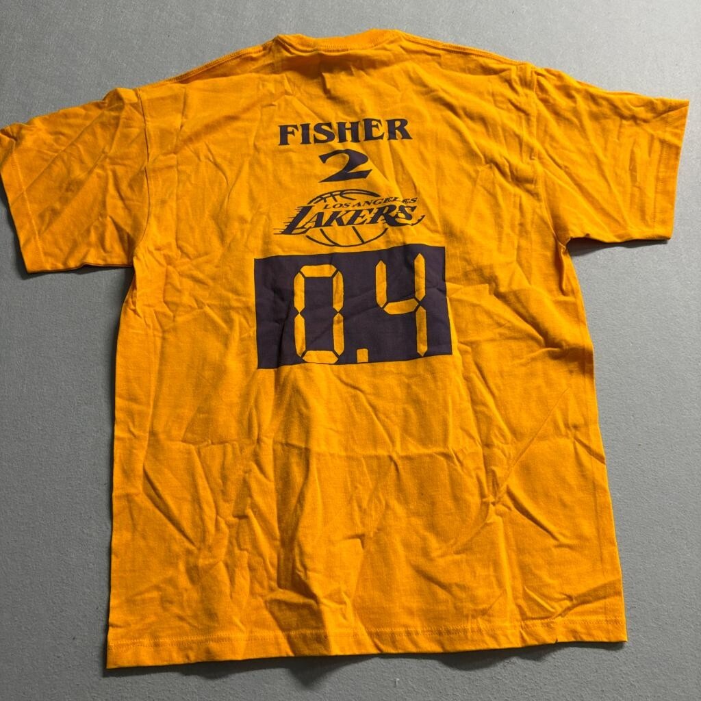 Vintage Los Angeles Lakers Derek Fisher 0.4 Shot T-Shirt Mens XL Gold Yellow BNK