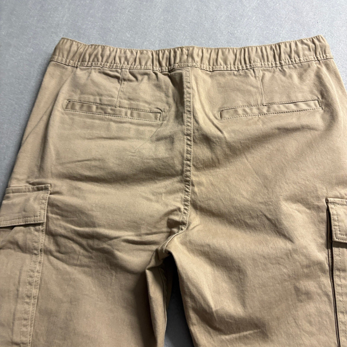 HM Mens Skinny Fit Cargo Pants Medium Tan Beige Drawstring Elastic Waist Stretch