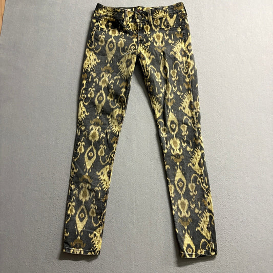 SOLD Design Lab Womens Soho Super Skinny Jeans Size 27 Ikat Print Yellow Black