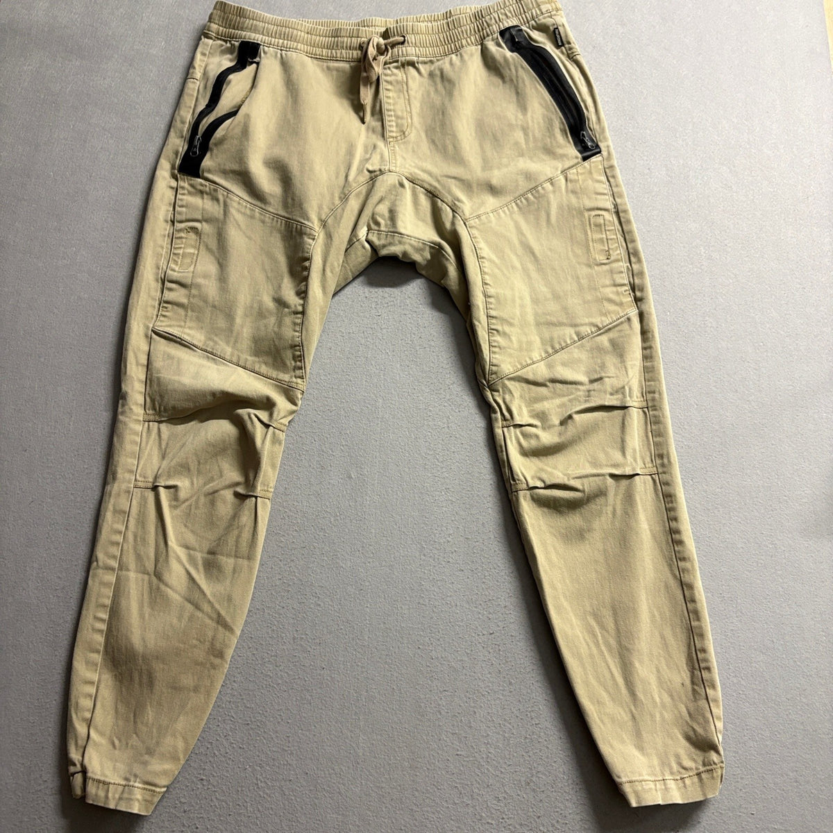 Ring of Fire Jogger Pants Mens XXL Beige Tan Stretch Twill Zipper Pockets Cuffed