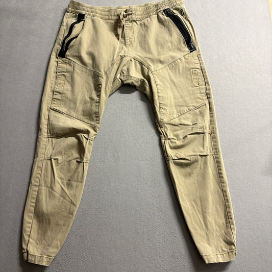 Ring of Fire Jogger Pants Mens XXL Beige Tan Stretch Twill Zipper Pockets Cuffed