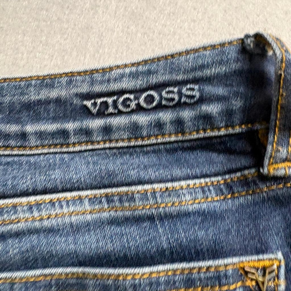 Vigoss Jagger Skinny Jeans Womens 30 Classic Fit Blue Denim Fringed Step Hem