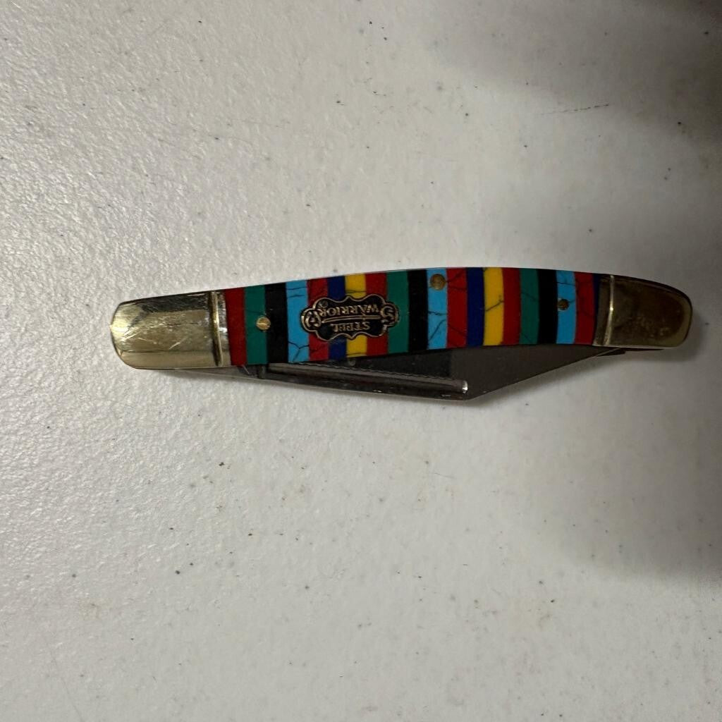 Steel Warrior 3 Blade Pocket Knife Multi Color Striped Handle 440 Stainless