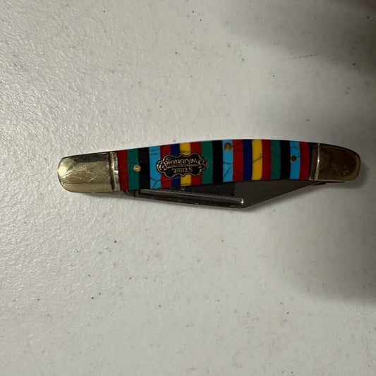 Steel Warrior 3 Blade Pocket Knife Multi Color Striped Handle 440 Stainless