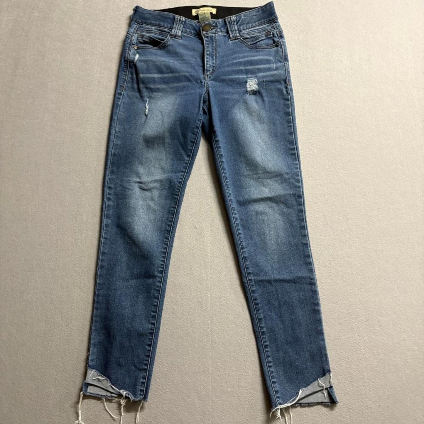 Democracy Ab Technology Jeans Womens 4 Blue Distressed Raw Hem Crop Skinny