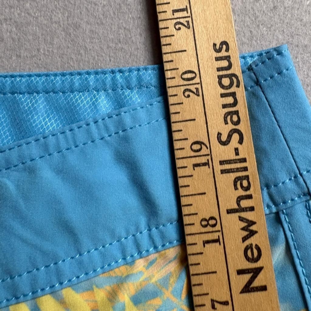 Surfcuz Board Shorts Mens 36 Blue Yellow Palm Leaf Print Swim Trunks Pockets