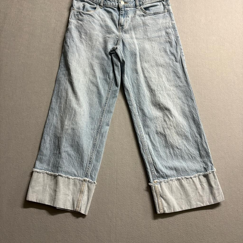 Weekend Academy Wide Leg Jeans Womens Size 16 Light Wash Raw Hem Cuffed Denim