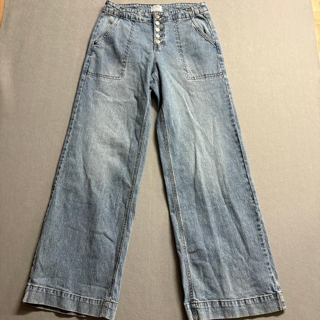 Time and Tru Wide Leg Jeans Womens Size 6 Blue Denim Button Fly High Rise