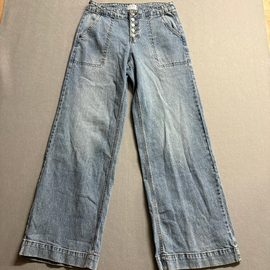 Time and Tru Wide Leg Jeans Womens Size 6 Blue Denim Button Fly High Rise