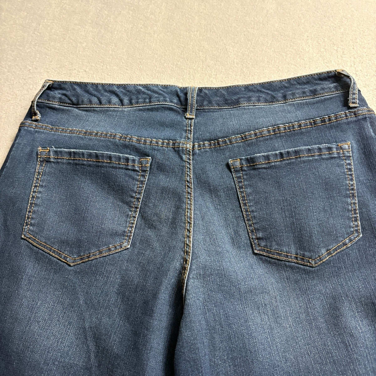 Lori Goldstein LOGO Wide Leg Jeans Womens 14 Blue Denim Raw Hem Tuxedo Stripe