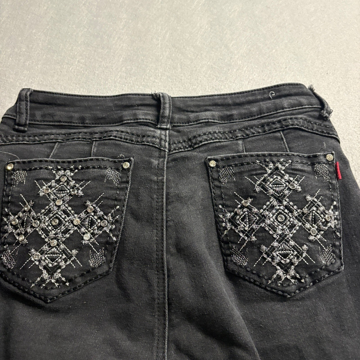 Love You Jeans Womens 13/14 Black Embroidered Rhinestone Pocket Bootcut Stretch
