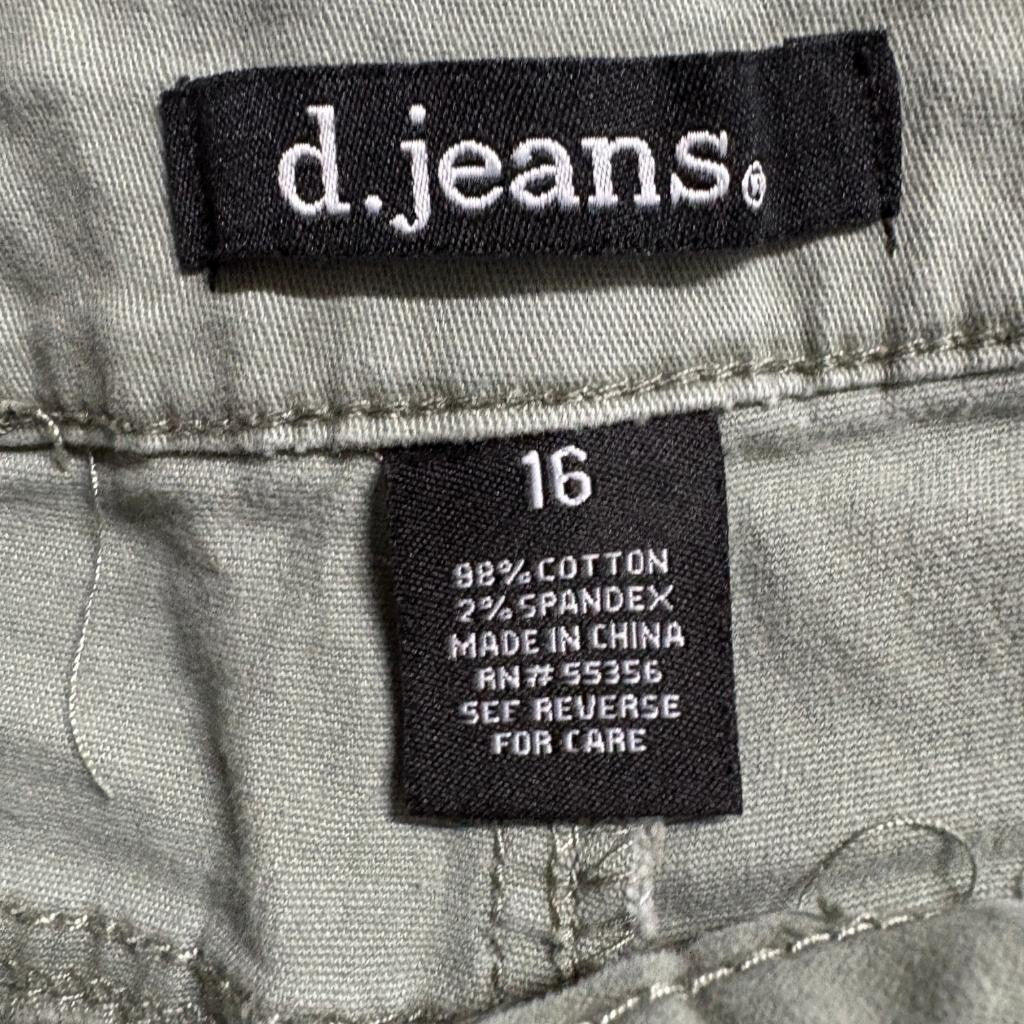 d.jeans Womens Cargo Pants Size 16 Green Cotton Blend Utility Pockets Mid Rise