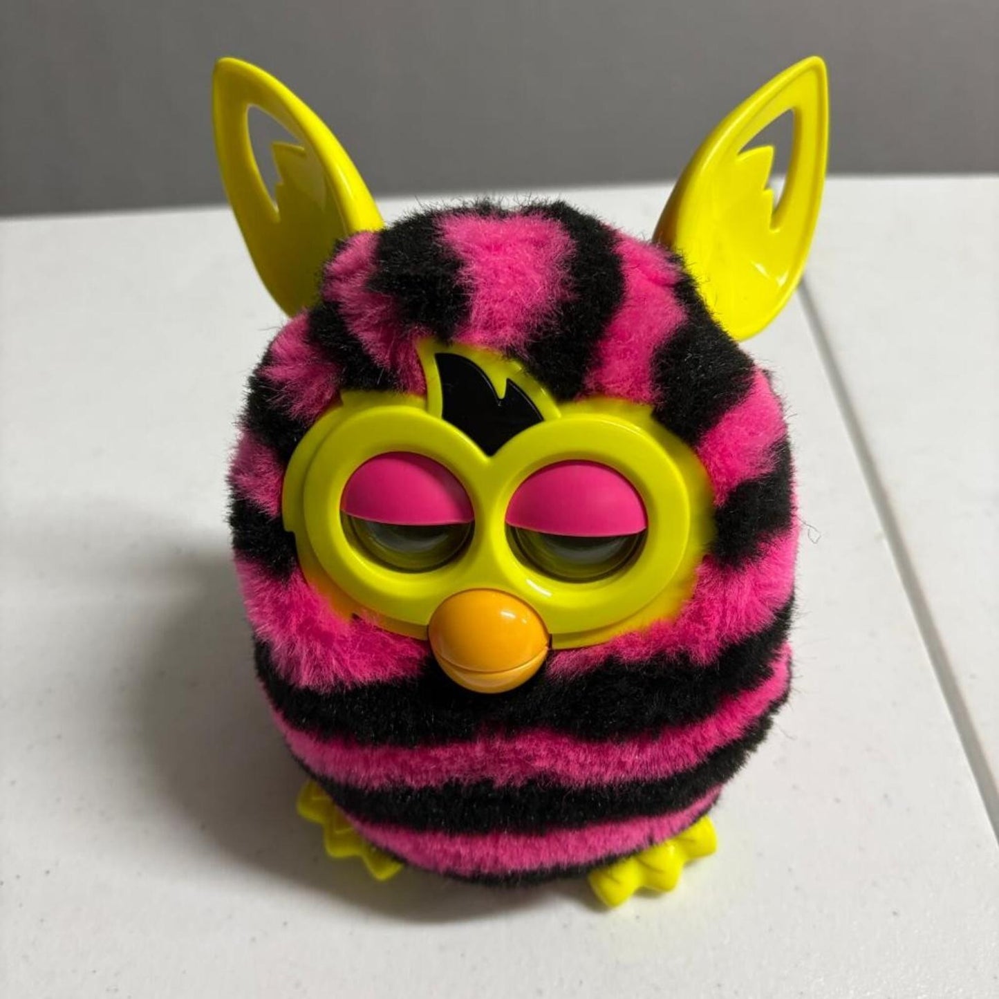 Hasbro Furby 2012 Pink and Black Stripes Punk Rock Interactive Toy A4337