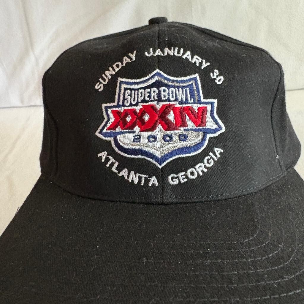 Vintage Super Bowl XXXIV 2000 Atlanta Georgia Logo 7 Snapback Hat Cap Black