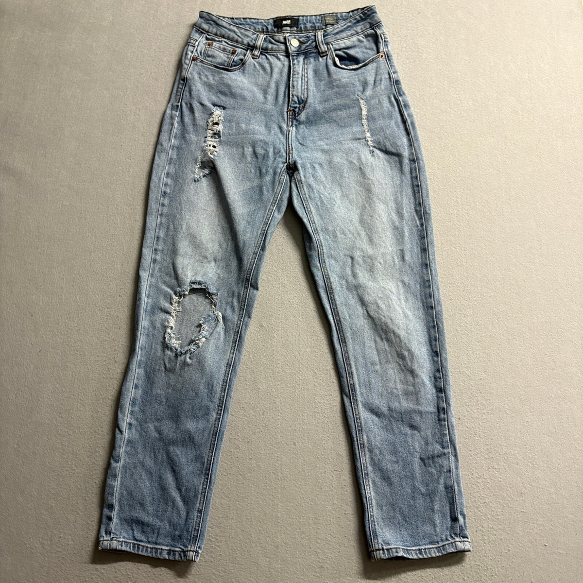 I&M Black Label High Rise Mom Jeans Womens Size 5 Distressed Light Wash Blue