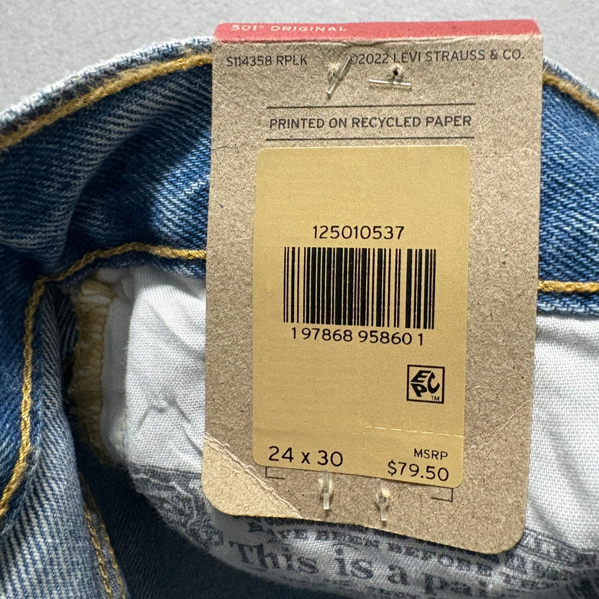 Levi's 501 Original High Rise Straight Leg Jeans Womens 24 x 30 Silver Stripe