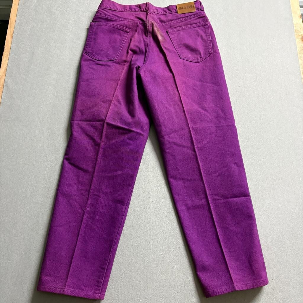 Vintage Hugo Boss Purple Denim Jeans Womens 36L High Rise Straight Leg Made in
