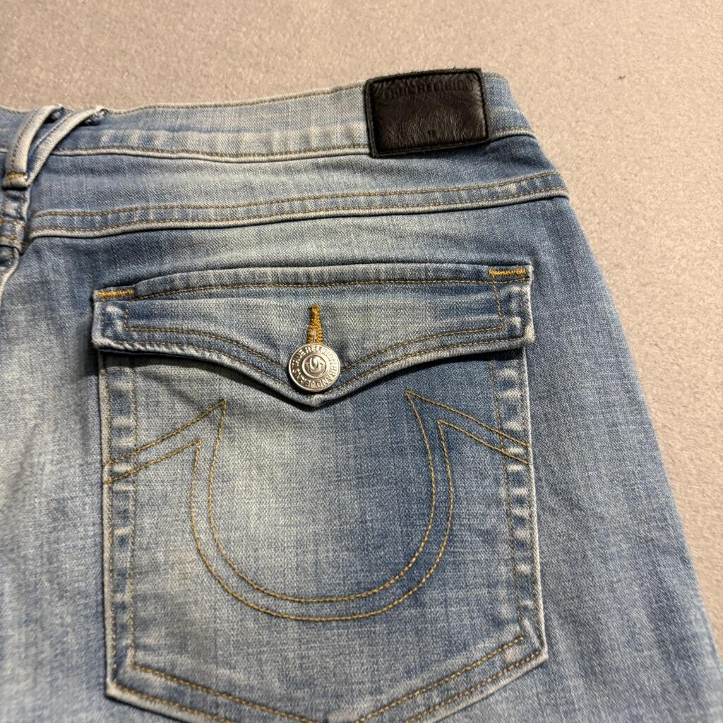 True Religion Audrey Slim Boyfriend Jeans Womens Size 30 Blue Denim Stretch USA
