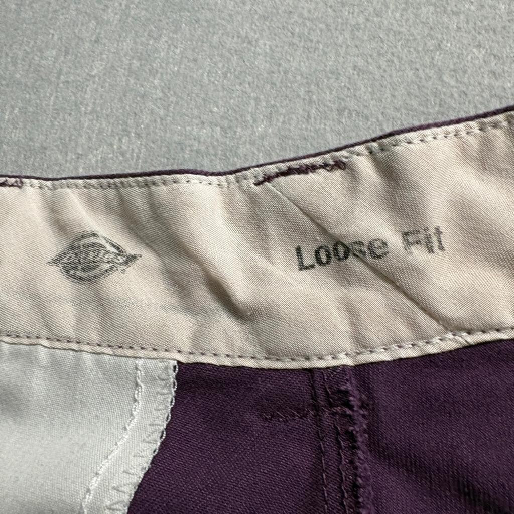 Dickies Double Knee Loose Fit Pants Womens 32x27 Purple Raw Hem Workwear