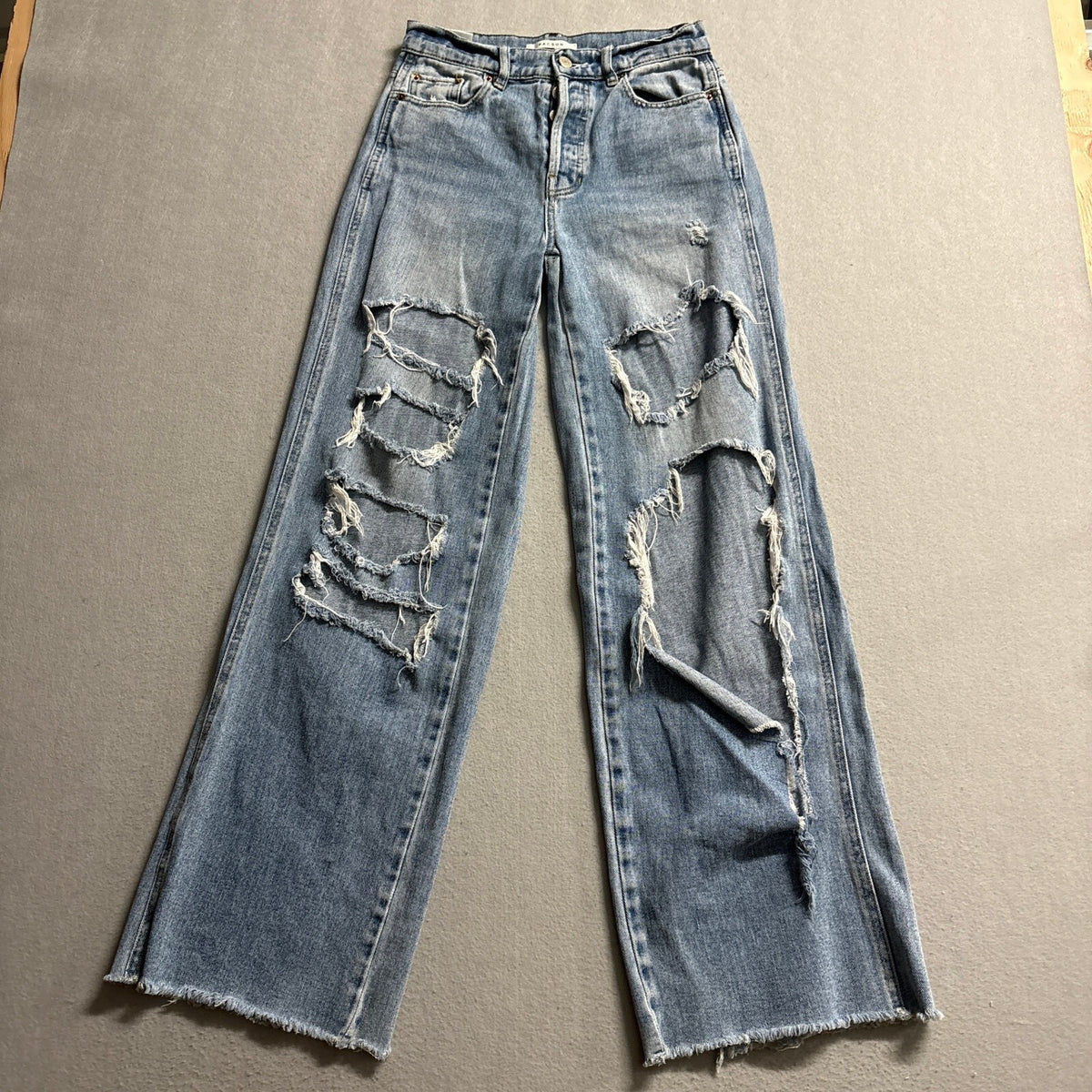 PacSun Baggy Jeans Women Size 25 Blue Light Wash Distressed Ripped Wide Leg 100%