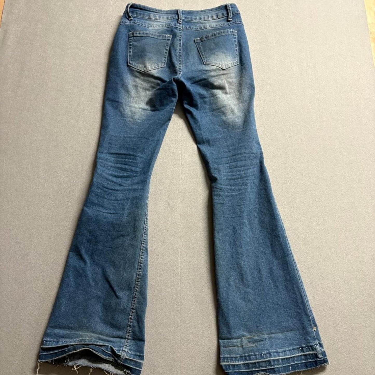 SHEIN Womens Flare Jeans Size US 6 Blue Denim Raw Hem High Rise Stretch