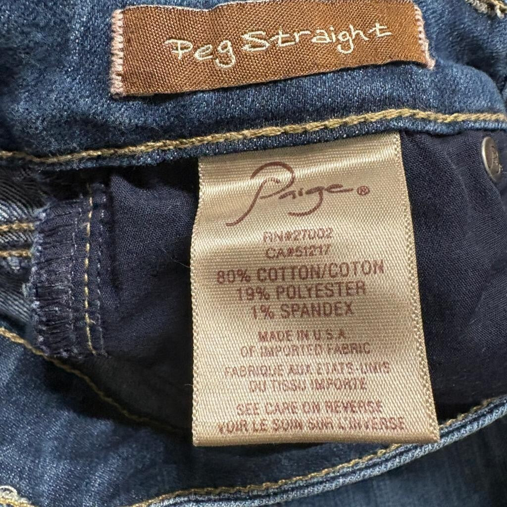 Paige Premium Denim Peg Straight Jeans Womens Size 25 Blue Stretch Made in USA