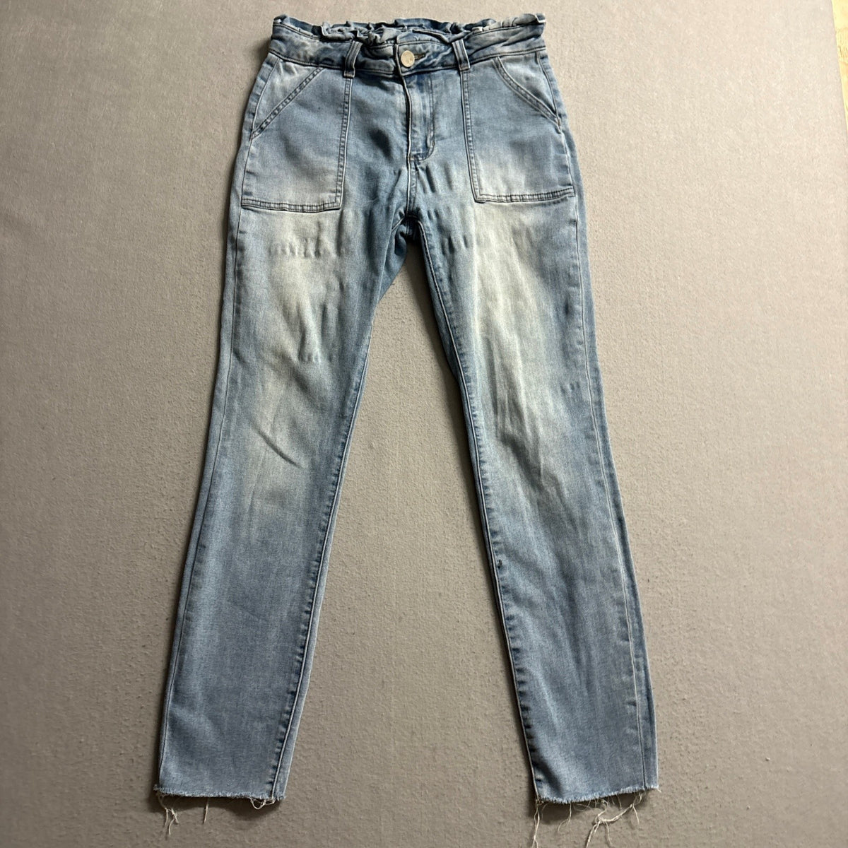 Ashley Mason Paperbag Waist Jeans Womens Size 9 Light Wash Raw Hem Stretch Blue