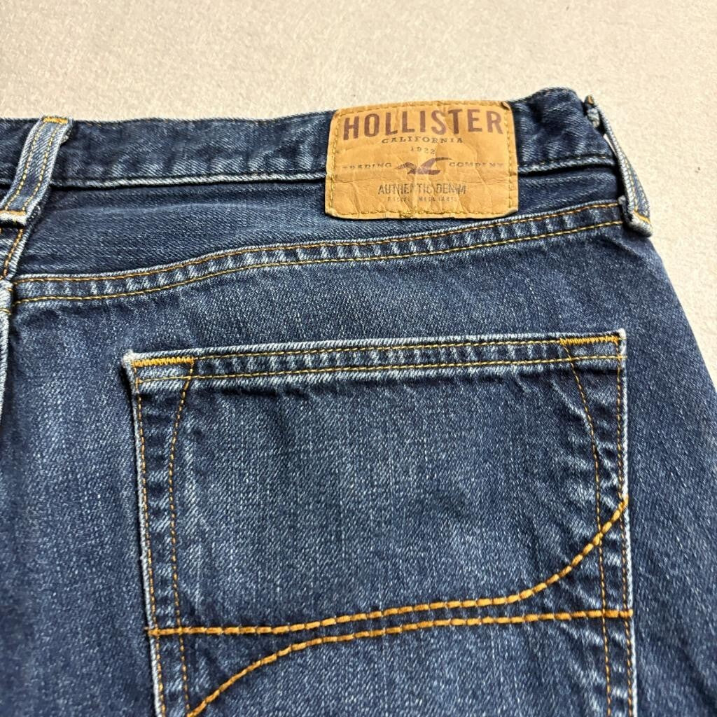 Hollister Classic Straight Jeans Mens 34x34 Blue Denim Distressed Ripped Cotton