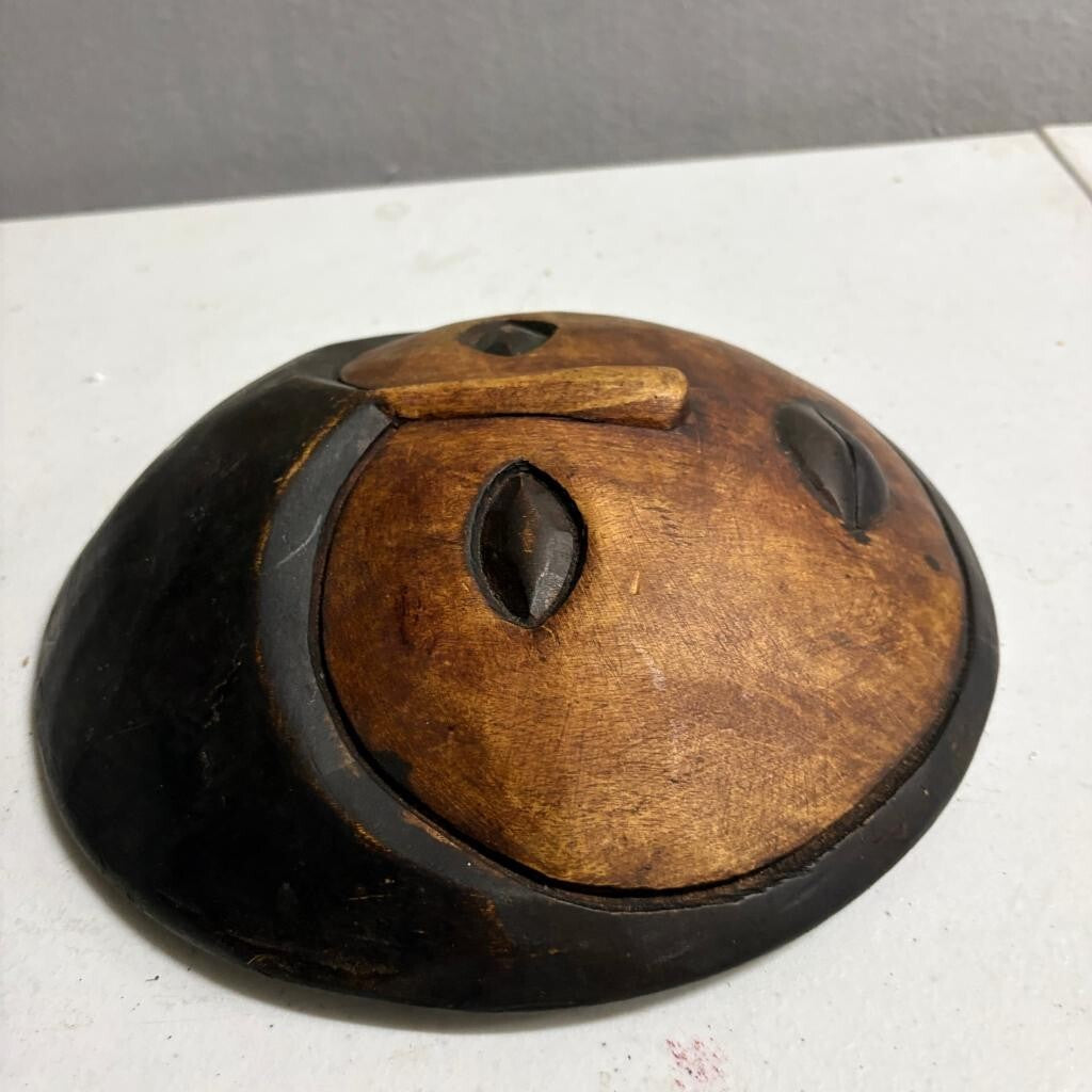 Vintage African Hand Carved Wooden Moon Mask Round Folk Art Wall Hanging