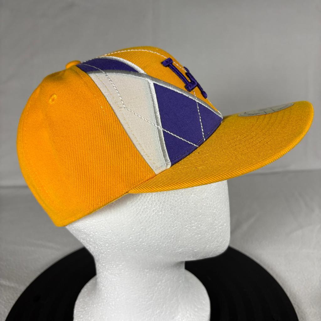 Los Angeles Lakers JFH Headwear Fitted Hat Size M Yellow Purple Argyle Cap