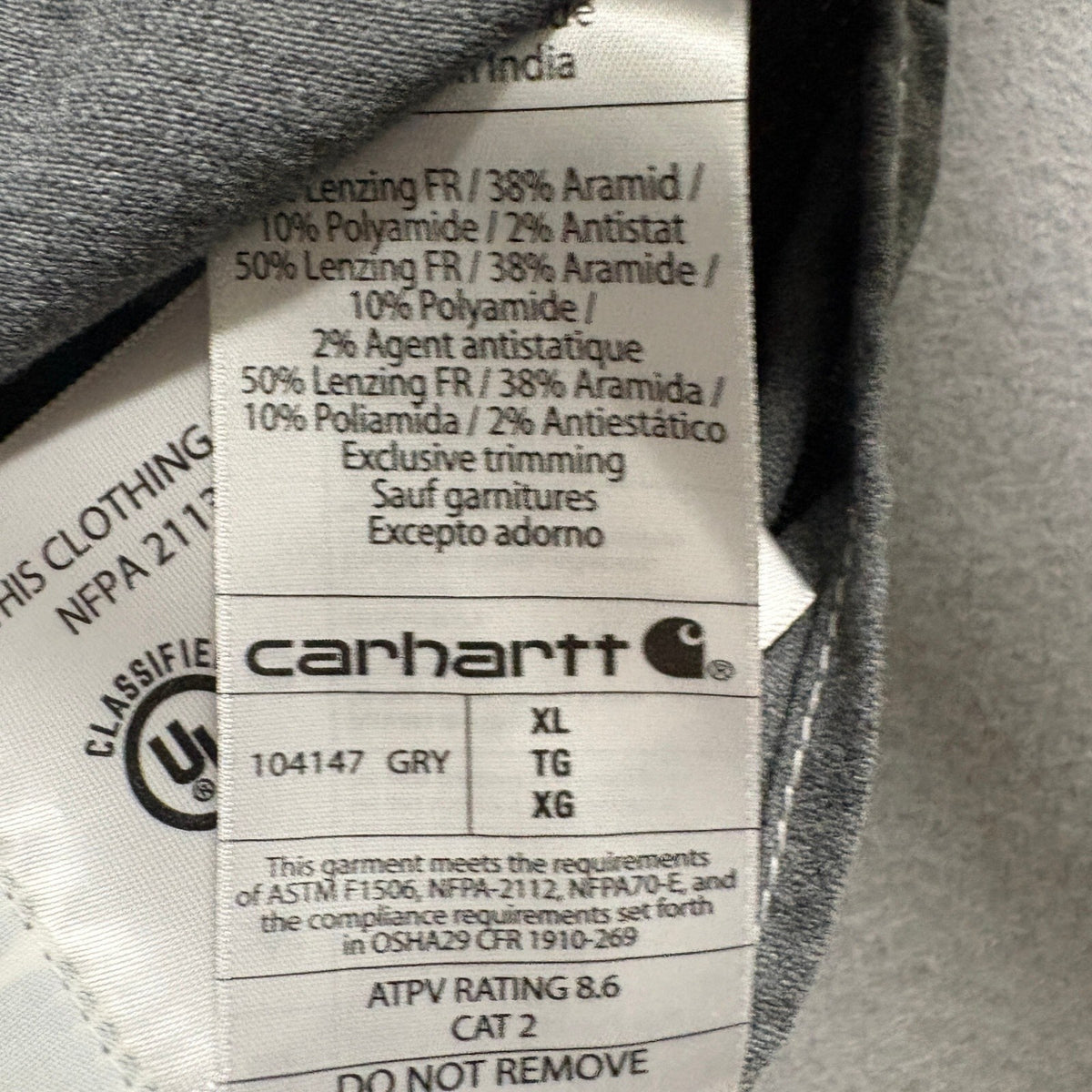 Carhartt FR Force Shirt Mens XL Flame Resistant Gray Long Sleeve Button Up