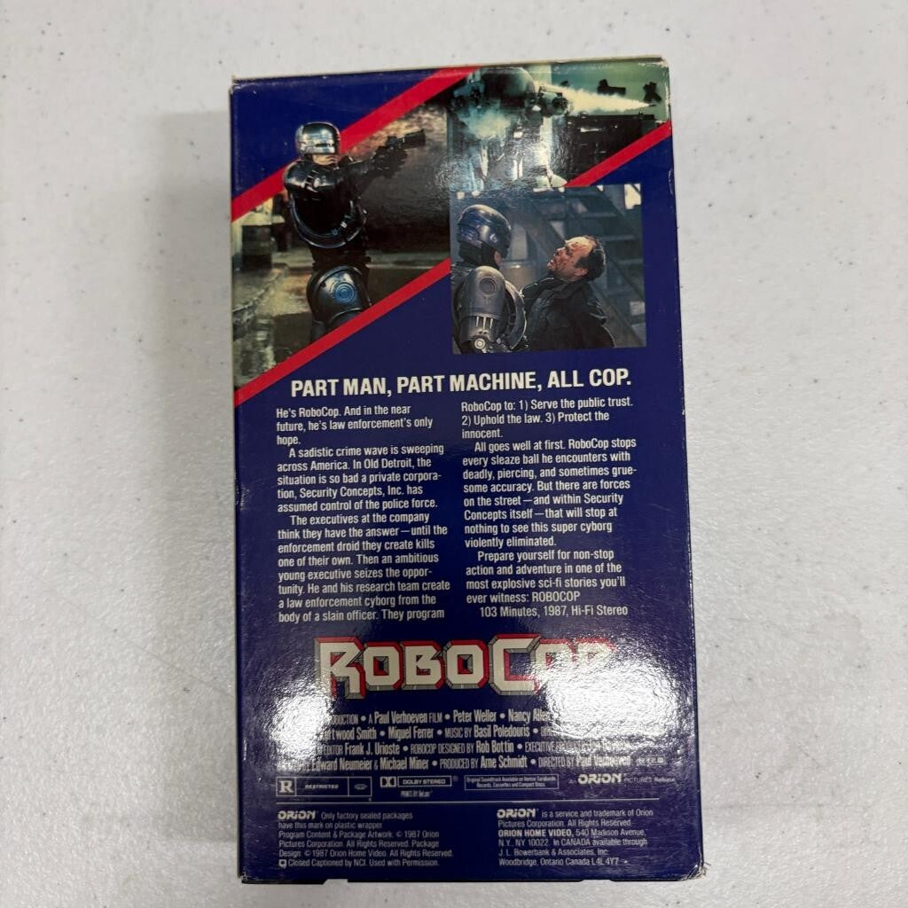 RoboCop VHS 1987 Orion Home Video Sci-Fi Action Movie Peter Weller
