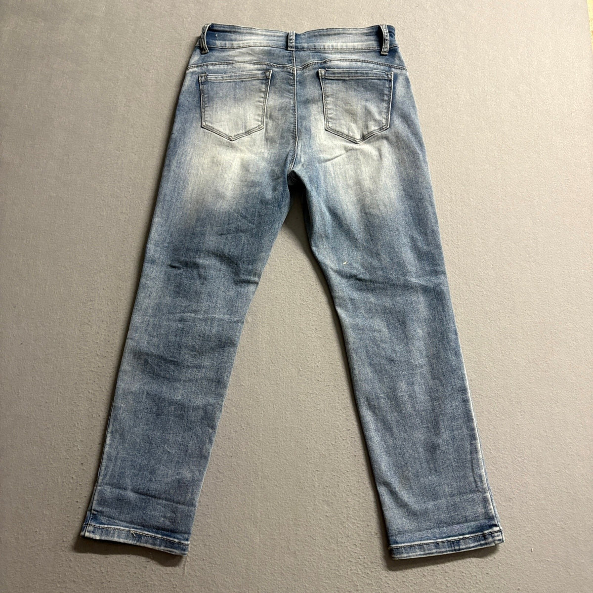 Coco Carmen Daisy Embroidered Distressed Jeans Womens Size M Medium Blue Denim