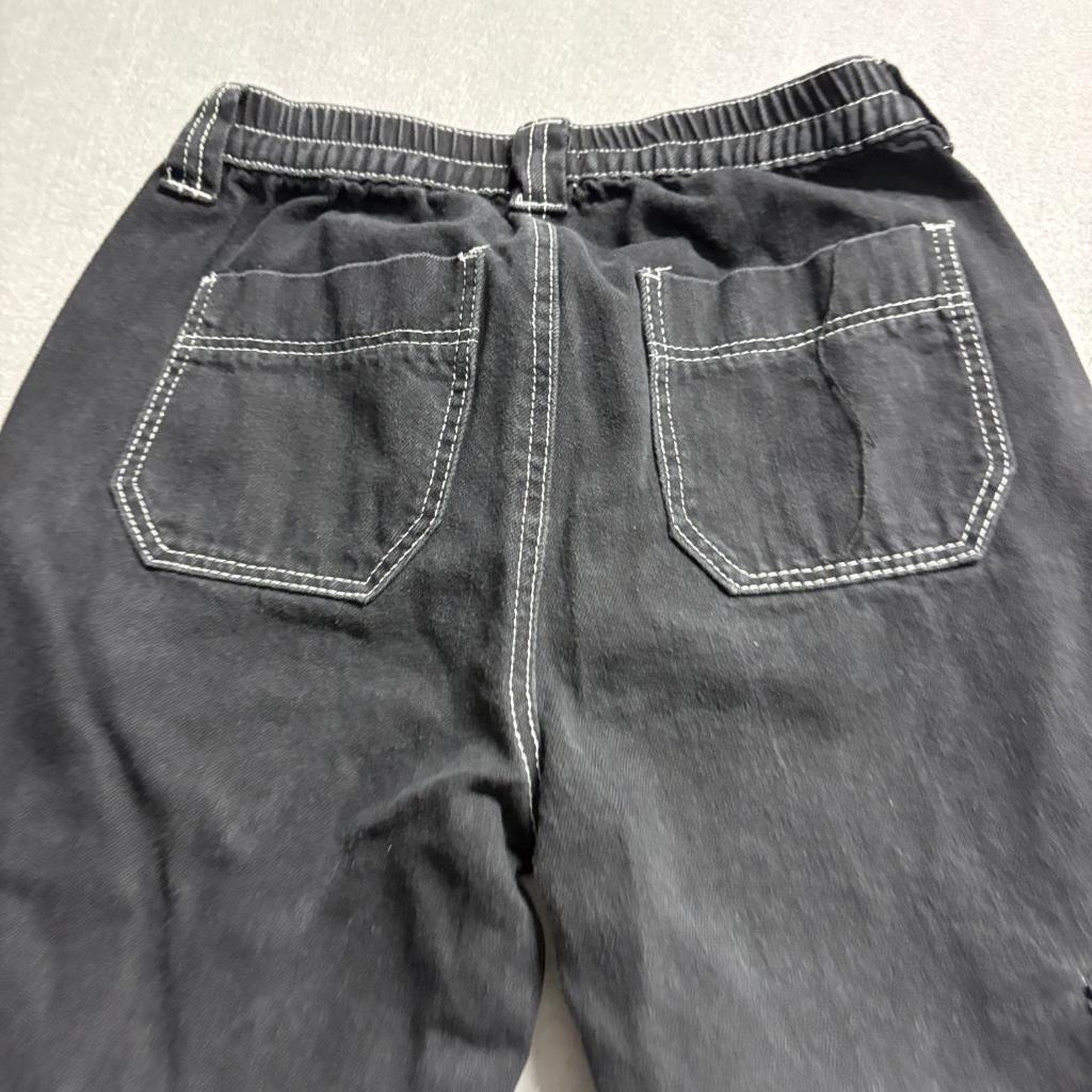 Rue21 Womens Cargo Pants Medium Black Contrast Stitch Elastic Waist Utility Y2K