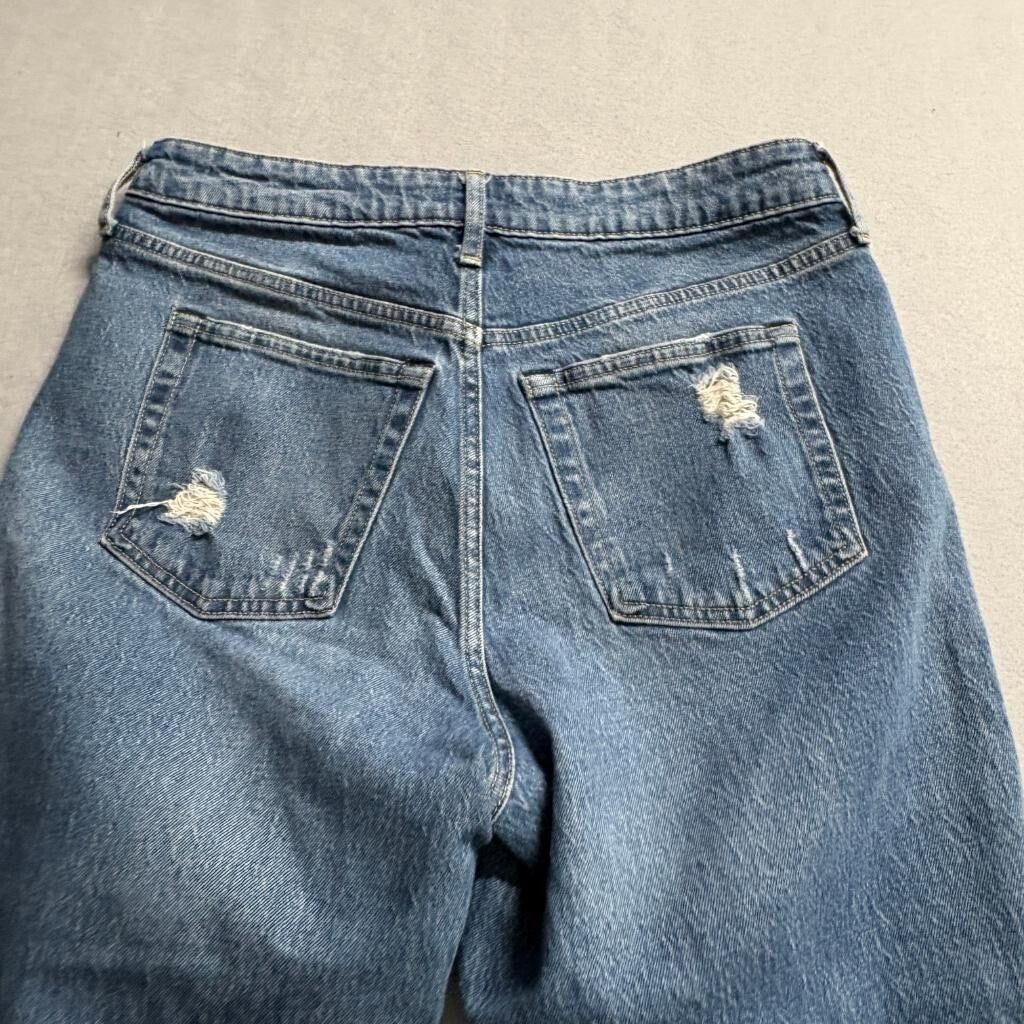 Free Assembly Distressed Straight Leg Jeans Womens Size 10 Blue Denim Raw Hem