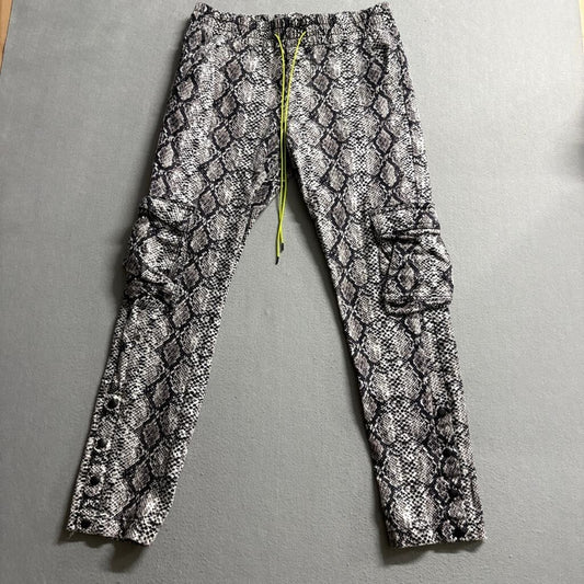 Fashion Nova Men Snakeskin Cargo Pants Gray Black Python Print Drawstring