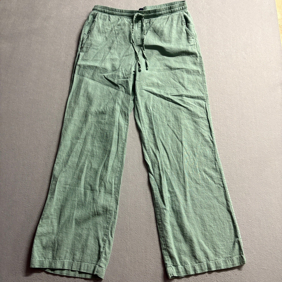 Gap Linen Blend Pants Womens Small Green Wide Leg Drawstring Elastic Waist