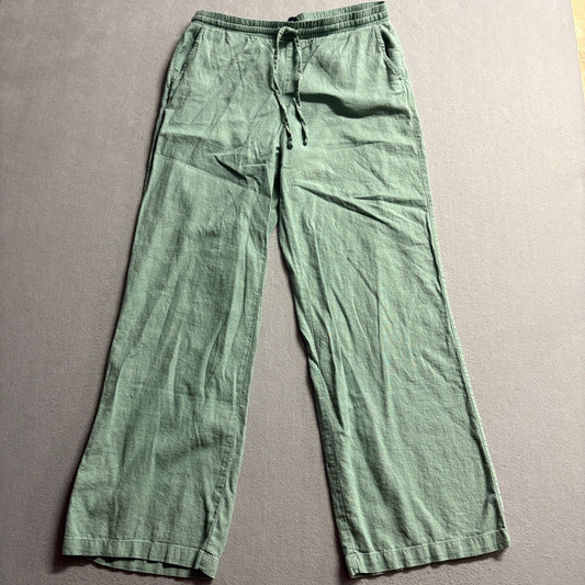 Gap Linen Blend Pants Womens Small Green Wide Leg Drawstring Elastic Waist