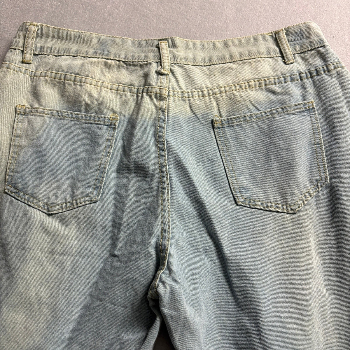 Unbranded Distressed Jeans Mens 3XL Light Wash Yellow Mesh Ripped Denim Pants