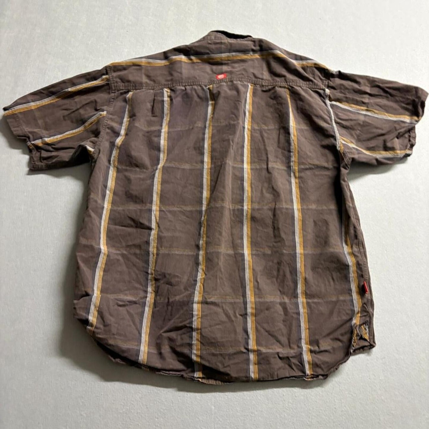 Ecko Unltd Mens XL Brown Striped Short Sleeve Button Up Woven Cotton Shirt Y2K