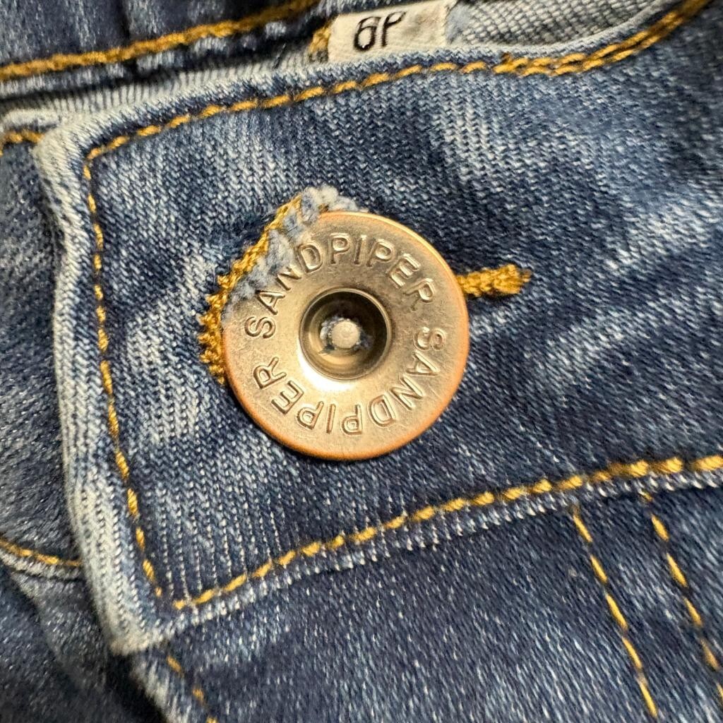 Sandpiper Petite Flare Jeans Womens 6P Blue Denim Stretch Patch Pocket Mid Rise