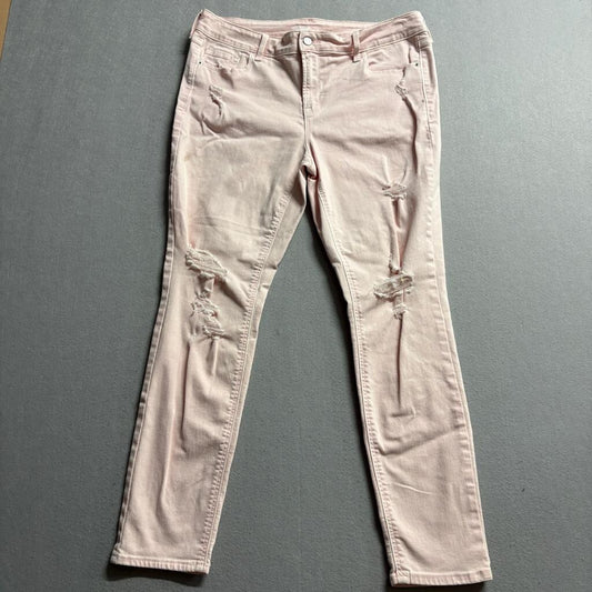 Old Navy Rockstar Super Skinny Jeans Womens 14 Pink Distressed Mid Rise Denim