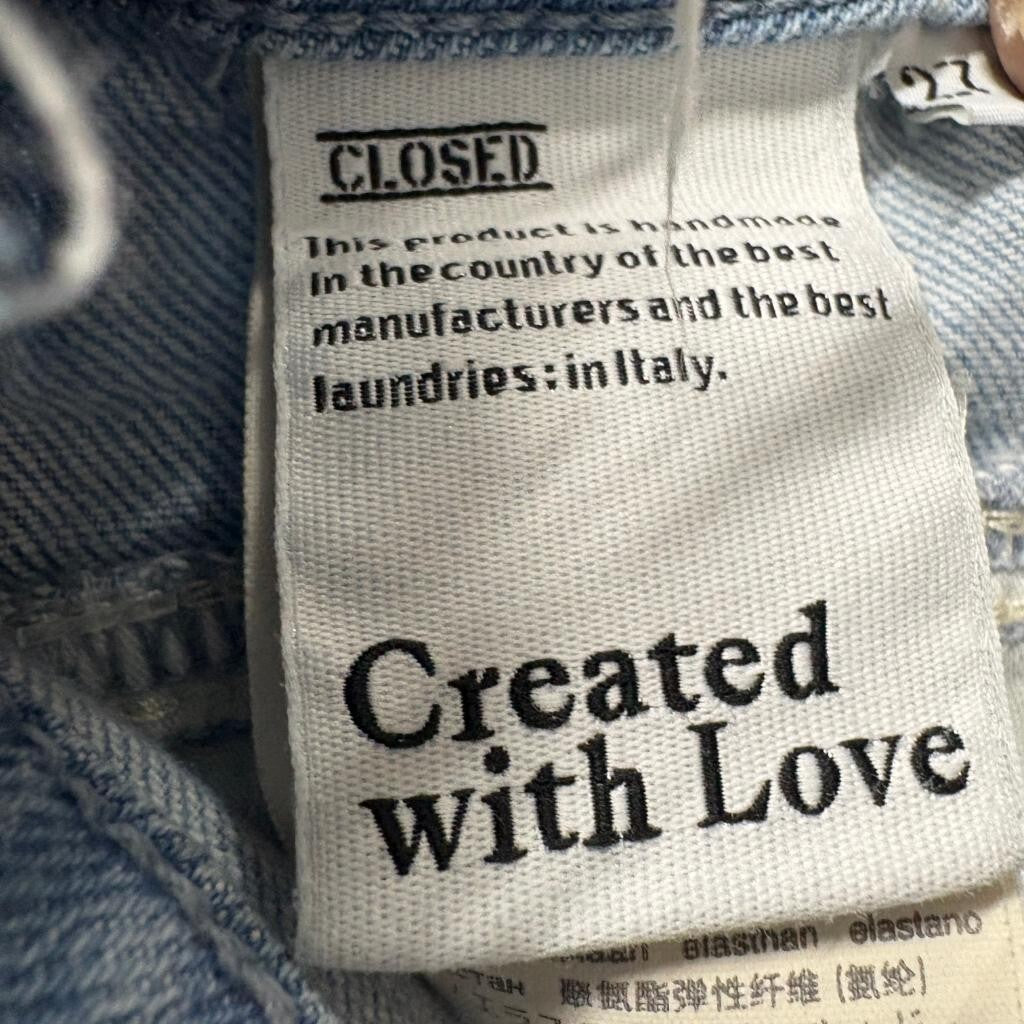 Closed Jeans Womens 27 Light Wash Denim Fringed Raw Waistband Handmade Italy