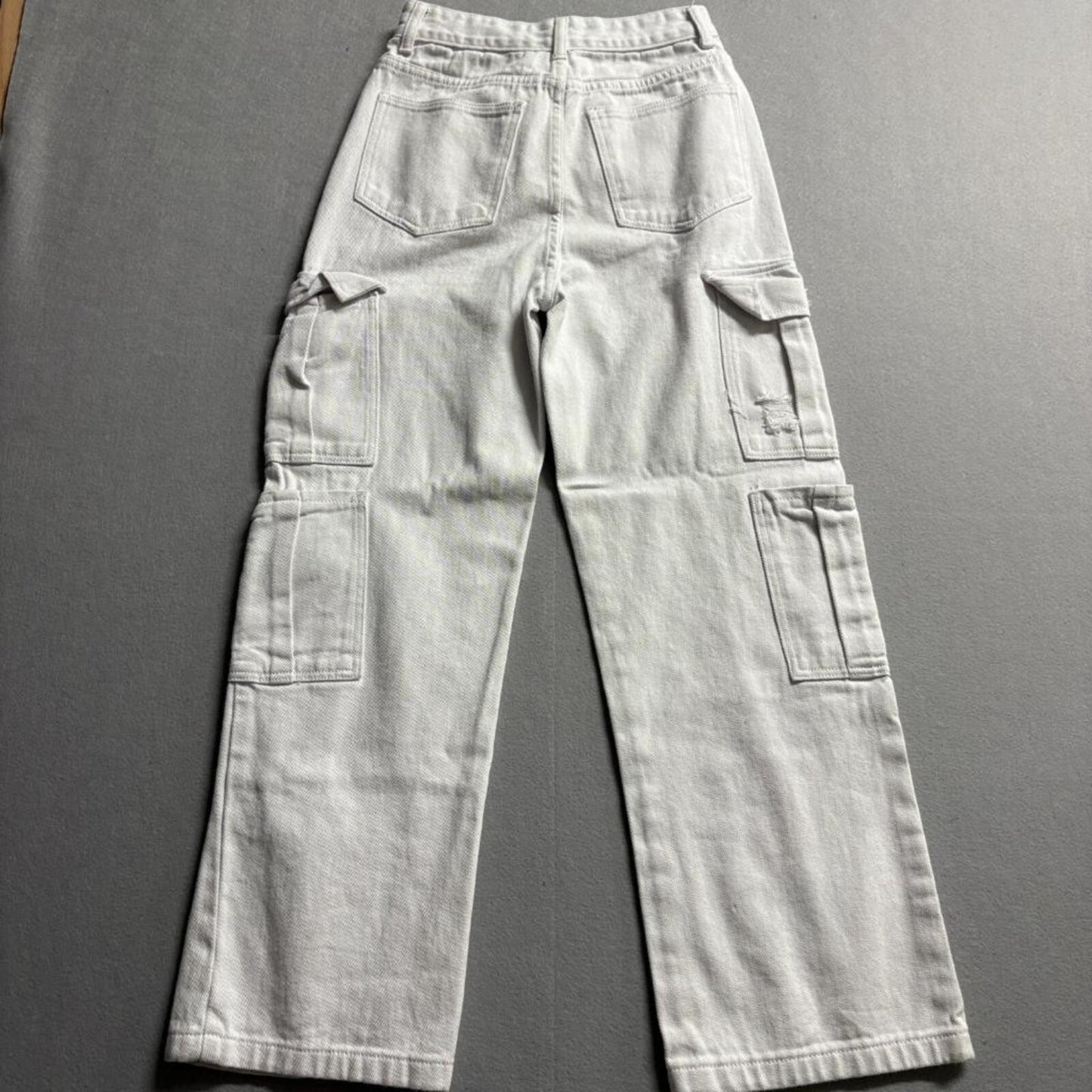 Shein Women Cargo Jeans Size US 2 White Distressed Wide Leg High Rise Denim